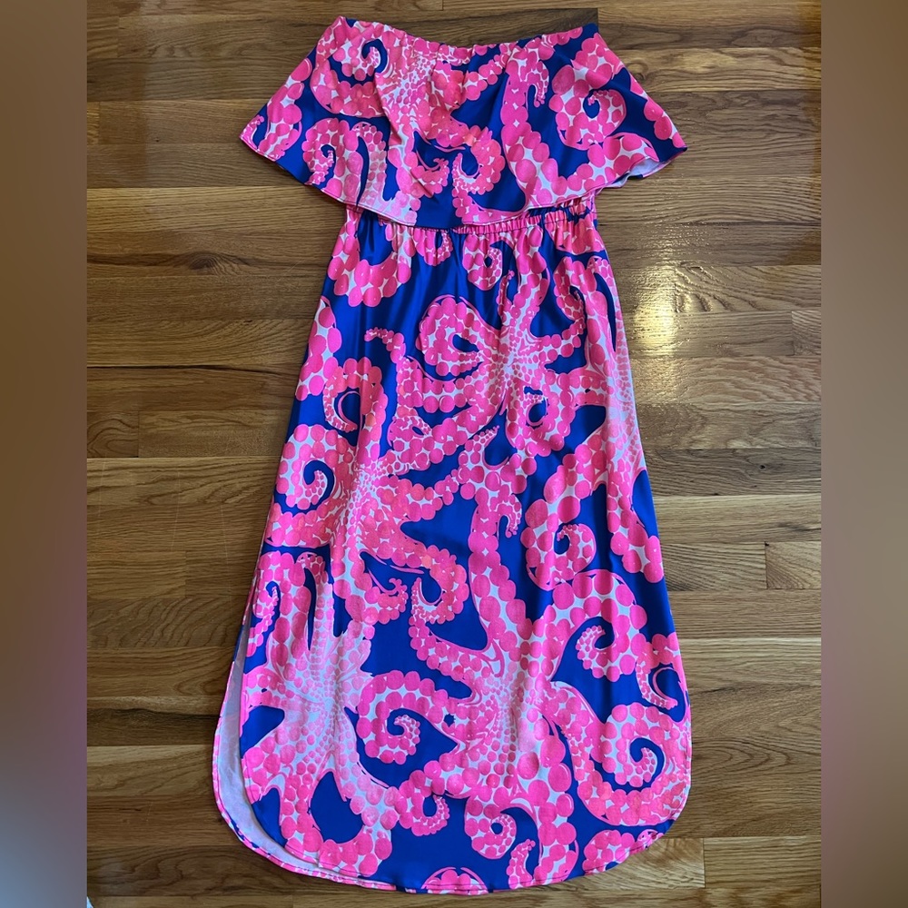 EUC Lilly Pulitzer size small Meridian Midi Dress In Ikat Blue Mocean Octopus